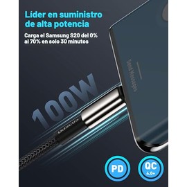 Baseus Cable USB C, Cable Cargador USB C de 100W PD 5A QC 4.0 de Carga Rápida, Cordón Cargador Tipo C de Aleación de Zinc y Nylon Trenzado para iPhone