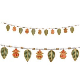 Toran Bandanwaar Artificial Flower Garland for Wall Door Hanging Home Temple Festival Wedding Function Party Decoration Decor and Gifting (Red Green Kalash Leaf Design)
