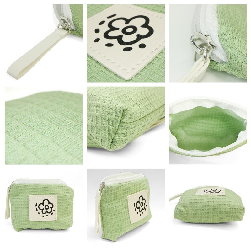 Floral Pattern Pouch, Waffle with Zipper, Cosmetics, Toiletries, Travel, Business