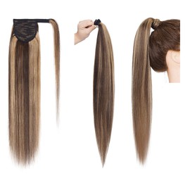 18 inch SEGO Ponytail Extension Human Hair Wrap Around 100% Real Remy [#2 Dark Brown] One Piece Clip in Hairpieces for Women Straight Natural (90g)