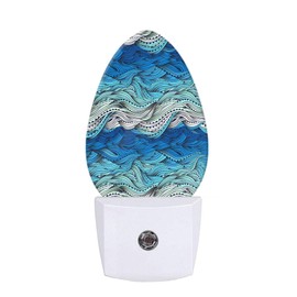 Uanvaha Blue Ocean Night Lights Plug into Wall Watercolor Sea Waves Nautical Coastal LED Dusk to Dawn Night Lamp Auto Sensor for Bedroom Bathroom Hallway Living Room