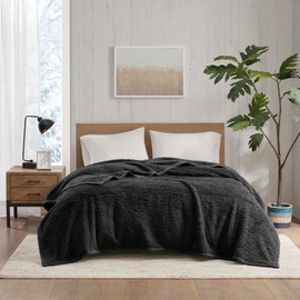 Woolrich Burlington Berber Blanket Super Soft, Cozy Lightweight Cover with Luxrurious Velvet Binding, Modern Trendy All Season Bedspread Bedding-Set, King 108" W x 90" L Black