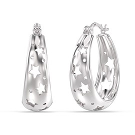 LeCalla 14K Gold Plated 925 Sterling Silver Filigree Star Round Small Hoop Earrings for Women Teens Silver No Gemstone, Silver, No Gemstone