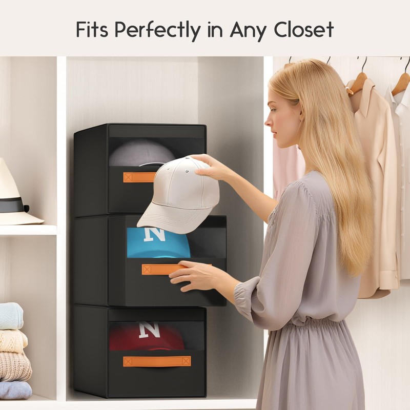 Homsorout Hat Organizer for Baseball Caps - 3 Pack Pull-Out