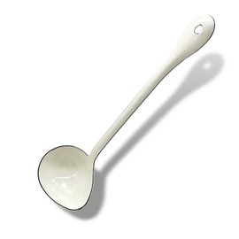 White Soup Ladle Spoons 12.2 Inch Big Serving Cooking Spoons Enamel Steel Stew Gravy Ladles for Serving