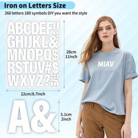 Lucomb 10 Sheets 440 Pieces Iron on Letters for Clothing, 2 Inch Heat Transfer Letters, White Iron on Vinyl Letters with A-Z PU Alphabets Sticker for Fabric, Jersey T-Shirt Printing DIY Craft