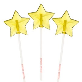 Sparko Sweets Yellow Star Lollipops, Peach Flavor, 2" Diameter, Made in Los Angeles, Gluten-Free, Vegan, Kosher, Individually Wrapped – Perfect for Weddings, Baby Showers, Parties, and Events