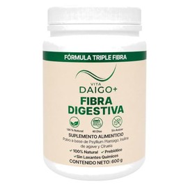 Vita Daigo+ Fibra Digestiva Natural, Fórmula Triple Fibra con Psyllium Plantago, Inulina de Agave y Extracto de Ciruela, 600g