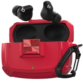 Maxjoy for Beats Studio Buds Case Cover, Studio Buds Plus Case 2023 with Lock, Studio Buds + Shockproof Protective Earbuds Case with Keychain for Beats Studio Buds 2021/Beats Studio Buds+ 2023, Red