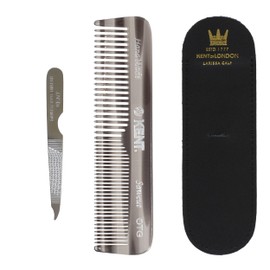 G.B.KENT Kent 112mm Handmade Men's Pocket Hair Comb Warrant to British Royal Family OT (Grey & Leather Case)