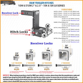 InfiniteRule Security 61774 | 4 Pack Mixed 2.0, Keyed Alike, Hitch Locks for B&W 2.0" Tow & Stow 10K LB - Includes Lock for 2.0" Receiver - Does NOT FIT 2015+ Toyota 2.0" Receiver