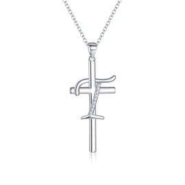 Brilove 925 Sterling Silver Dainty Cross Initial Necklace Cubic Zirconia Alphabet Pendant Jewelry Gifts for Women Letter T