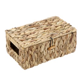OGANAZI Natural Water Hyacinth Wicker Boxes, Woven Wicker Storage Baskets with Lids, Shelf Baskets Storage for Bathroom Bedroom Kitchen Office, 26 * 16 * 11cm (Small)