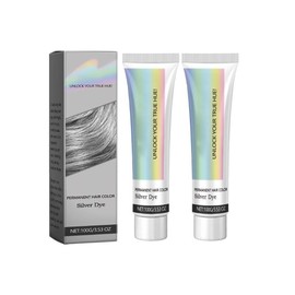 Silver Hair Dye Cream, Fashion Dye Light Gray Silver Color Cream,Long-lasting Non-stripping and Easy to Apply Color for All Hair Types,2PCS (2 counts)