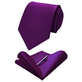 HISDERN Purple Ties for Men Tie and Pocket Square Set Wedding Solid Color Tie on Clips Necktie Handkerchief For Business