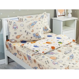 Meeting Story 3pcs Kids Comforter Set Zipper Bedding Set,Twin Space Bedding Set Comforter Set for Kid,All in one Zipper Bedding（Beige,Twin）