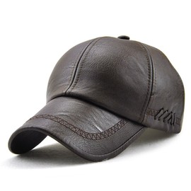 Ueither Men's PU Leather Baseball Cap Peaked Cap Autumn and Winter Baseball Cap Hat, dark brown