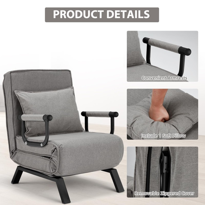 Convertible Sofa Bed Sleeper Chair,Single Person Chaise Lounge Couch with