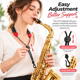 Adjustable Clarinet Neck Strap for Instrument Support – Soft Padded Black Strap with Metal Hook for Practice & School Band