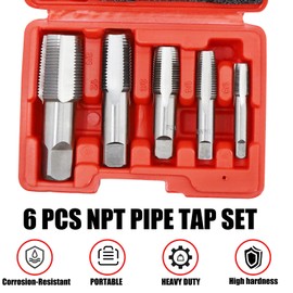 5-Piece NPT Pipe Tap Set with Sizes 1/8", 1/4", 3/8", 1/2", 3/4" - Carbon Steel Hand Threading Tools for Plumbing - Ensure Accurate Threads - Ideal for Plumbers, Mechanics & DIY Thread Cutting[PD06]