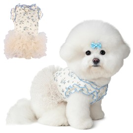 Fohuanky Cute Dog Outfit Floral Puppy Dresses with D-Ring, Pet Dress for Small Dogs and Cats Girl Dog Dresses for Summer Indoor Outdoor Wear