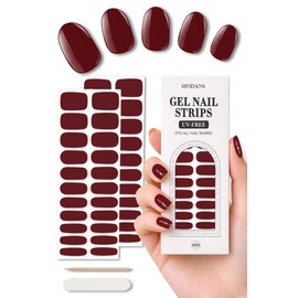 Gel Nail Strips for Women, 44Pcs, Pre-Cured, No UV Light, Burgundy