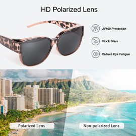 TINHAO Polarized Fit Over Glasses Sunglasses for Women UV Protection, Trendy Oversized Square Wrap Around Shades for Driving(Amber leopard,Black)