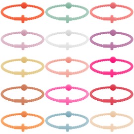 NEWITIN 15 Pieces Cross Bracelets for Women Silicone Cross Bracelet Family Friend Couple Jewelry Friendship Gift for Women Men Teens Kids (S)