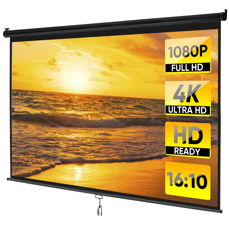 100" Projector Screen Manual Pull-down 16:10 Hd Projection Screen Office