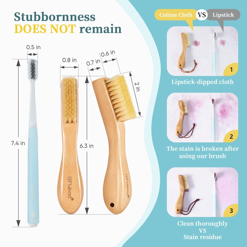 BFWood Laundry Stain Brush, Natural Soft Boar Bristles, Removes Tough