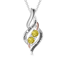 POPKIMI Sister Necklace Sterling Silver Fashion Jewelry Gifts for Women Friend Female Friendship Lasts Forever (11-Nov-Always My Sister Forever My Friend)