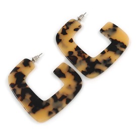 55mm Tall/Tortoise Shell Effect Black/Beige Acrylic/Plastic/Resin Square Hoop Earrings