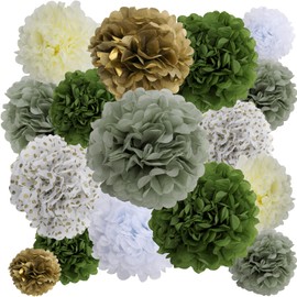 BestoFun 16 PCS Sage Green Party Decorations Tissue Paper Flowers Pom Poms Decorations for Girl Groovy Birthday Baby Shower Wedding Bachelorette Room Wall Hanging Décor
