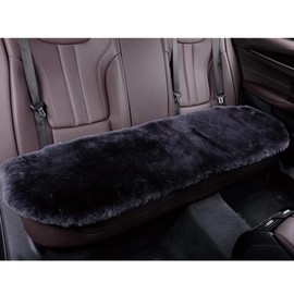OGLAND Fuzzy Genuine Sheepskin Car Back Seat Cover for Auto Bench Interior Accessories with Soft Australia Fluffy Wool Natural Fur Non-Slip (Carbon Black, Back)