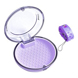 Maobuli Transparent Retainer Holder with Lanyard, Travel Night Guard Case with Vent Holes, Compact Portable Mouthguard Box, Clear Aligner Case Compatible with Invisalign (Clear Purple)