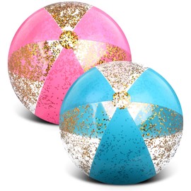 Syhood 2 Pcs Glitter Beach Ball 16 Inch Inflatable Beach Balls Gold Confetti Pool Balls for Swimming Pool for Adults Summer Birthday Party Favors (Pink and Blue)
