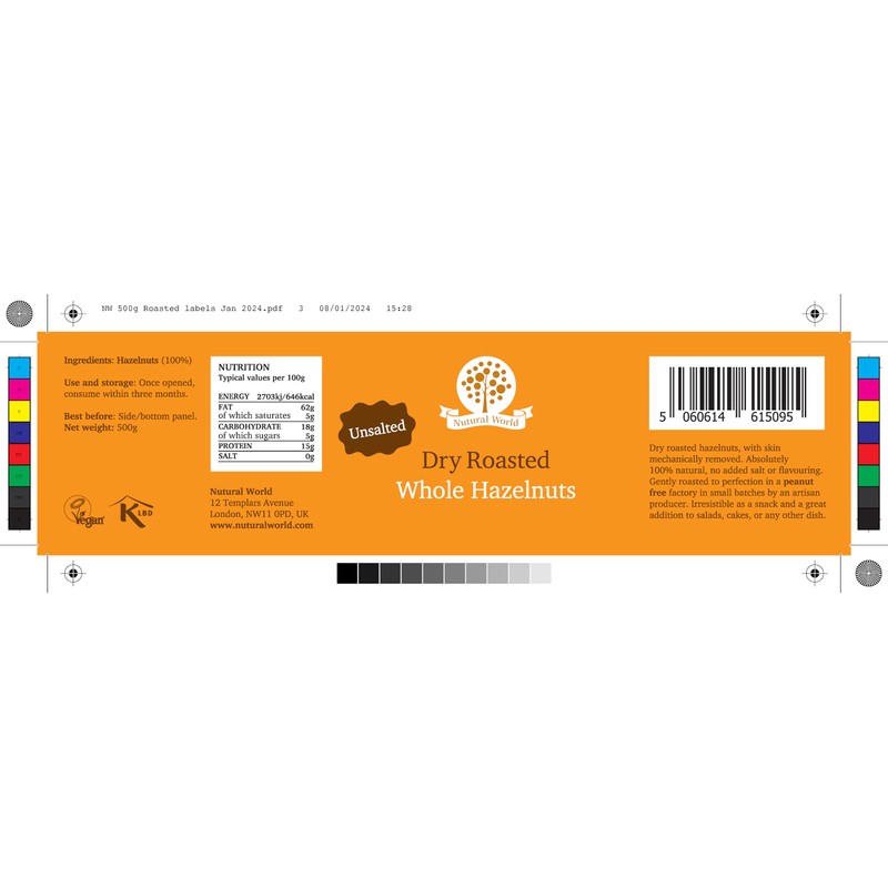Nutural World - Dry Roasted Whole Hazelnuts - Unsalted (500g)