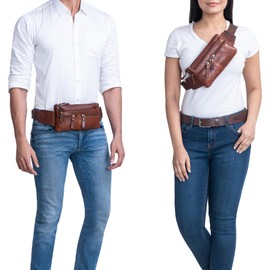 STILORD 'Damian' Large Leather Belt Bag Vintage Waist Bag for Men Women Modern Bum Bag Elegant Belt Pouch for Jogging Festival Travel Genuine Leather, Colour:Porto - Cognac