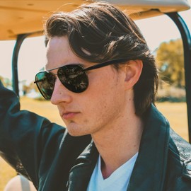 LJCZKA Übergroße Pilot Sonnenbrille für Damen Herren 70er Groß Doppel Brücke Sonnenbrille Vintage Metall Rahmen Dicker Brille Mode mit UV Schutz (Schwarz Schwarz)