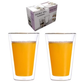 Amlong Crystal Double Wall Insulated Glasses, Tumbler Highball Glass for Beer/Cocktail/Lemonade/Iced Tea, 14 oz, Set of 2