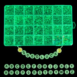 FOPINOA 1400pcs Glow Letter Beads, 4x7mm Acrylic Glow Alphabet Beads Round Letter Beads A-Z Square Letter Beads for Bracelets Necklaces DIY Crafts Gifts Jewelry Making (Glow in The Dark)