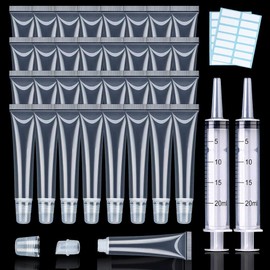 AMORIX 50PCS 20ml Lip Gloss Tubes Clear Empty Lip Balm Containers Refillable Soft Cosmetic Squeeze Tubes for DIY Lipgloss Base, Glitter, Flavoring Oil with 2 x Syringes + Tag Labels Stickers