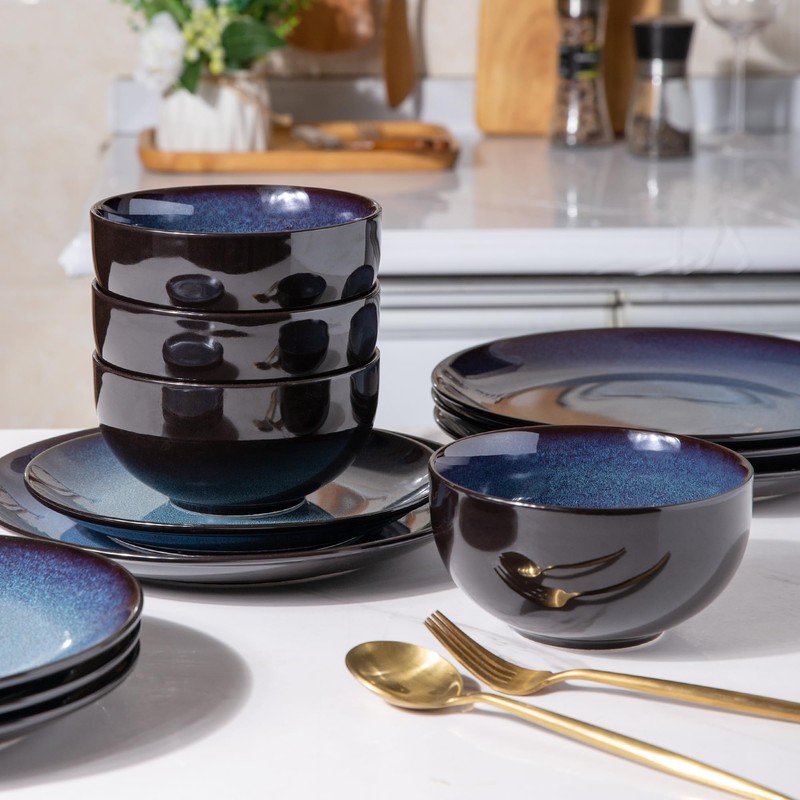 LERATIO Ceramic Dinnerware Sets for 4,Stoneware Coupe Plates and Bowls