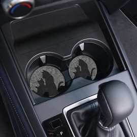 Car Coasters for Drinks Absorbent，Cute Car Accessories for Women and Lady，2 Pack 2.95inch Car Cup Holder Coasters，Universal Non Slip Cup Holder Insert Coaster (Gray Cat)