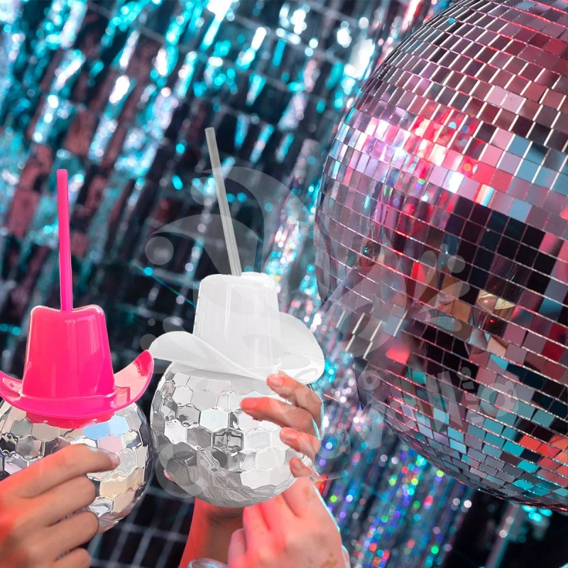 Grupo Carnavallia 2 Vaso Bola Disco Sombrero Texano Blanco Rosa