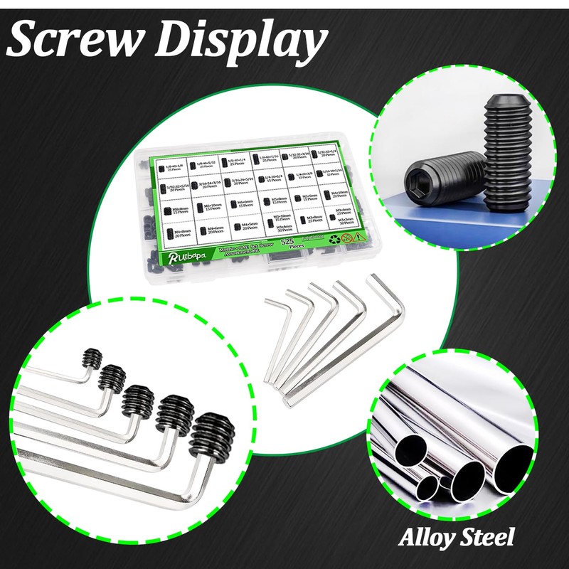 Ruibapa 535 PCS Set Screw Assortment Kit Metric + SAE