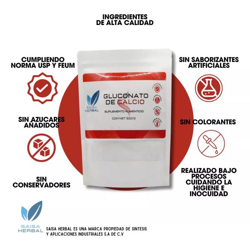 Saisa Herbal Gluconato De Calcio Bolsa Con 1 Kg. Sabor