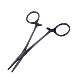 Pet Groomer Dog/Cat Hemostat Forceps 5" Hair Puller with STR Serrated Tips Ear Care Multipurpose Ratchet Locking Clamps Made of Stainless Steel Helps in Cleaning Nose, Paws, Furs - Full Black