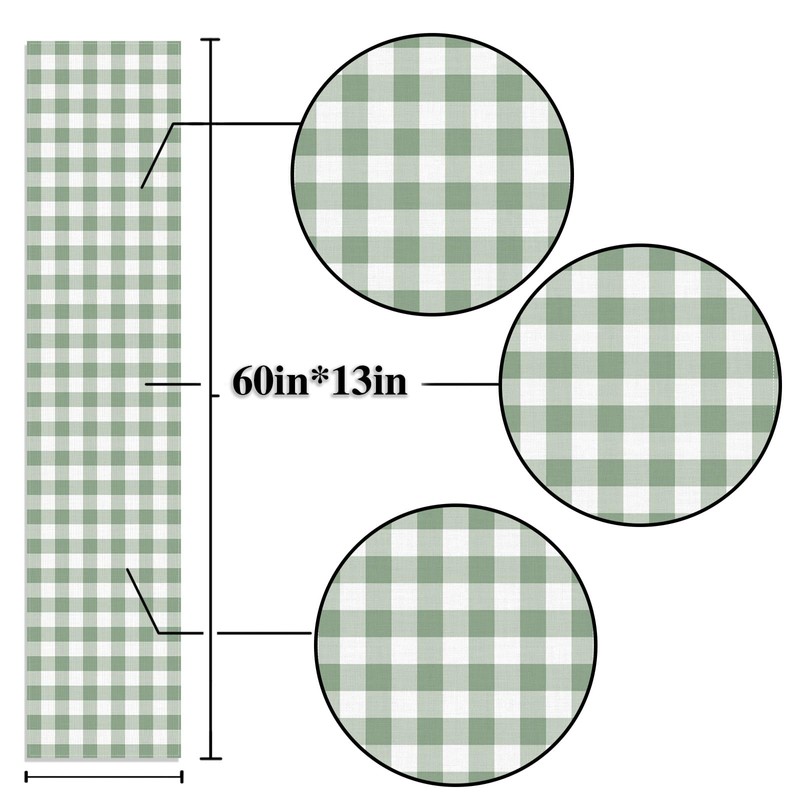 Sage Green Gingham Party Table Runner Green and White Checkered