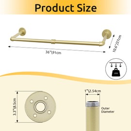 2 Packs Gold Industrial Pipe Clothes Rack,36 inch Pipe Garment Rack Hanging Rod Bar for Closet Storage,Laundry Room Up to Max Load 135lbs